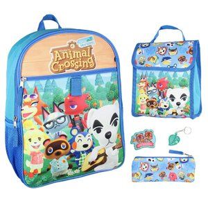 Animal Crossing Backpack 5 pc Set Lunch Bag Tote Keychain Case